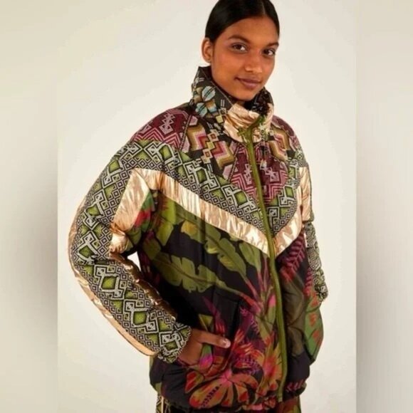 Farm Rio Puffer Jacket L Tropical Rauti Reversible Colorful Metallic WiNTER - Picture 1 of 14